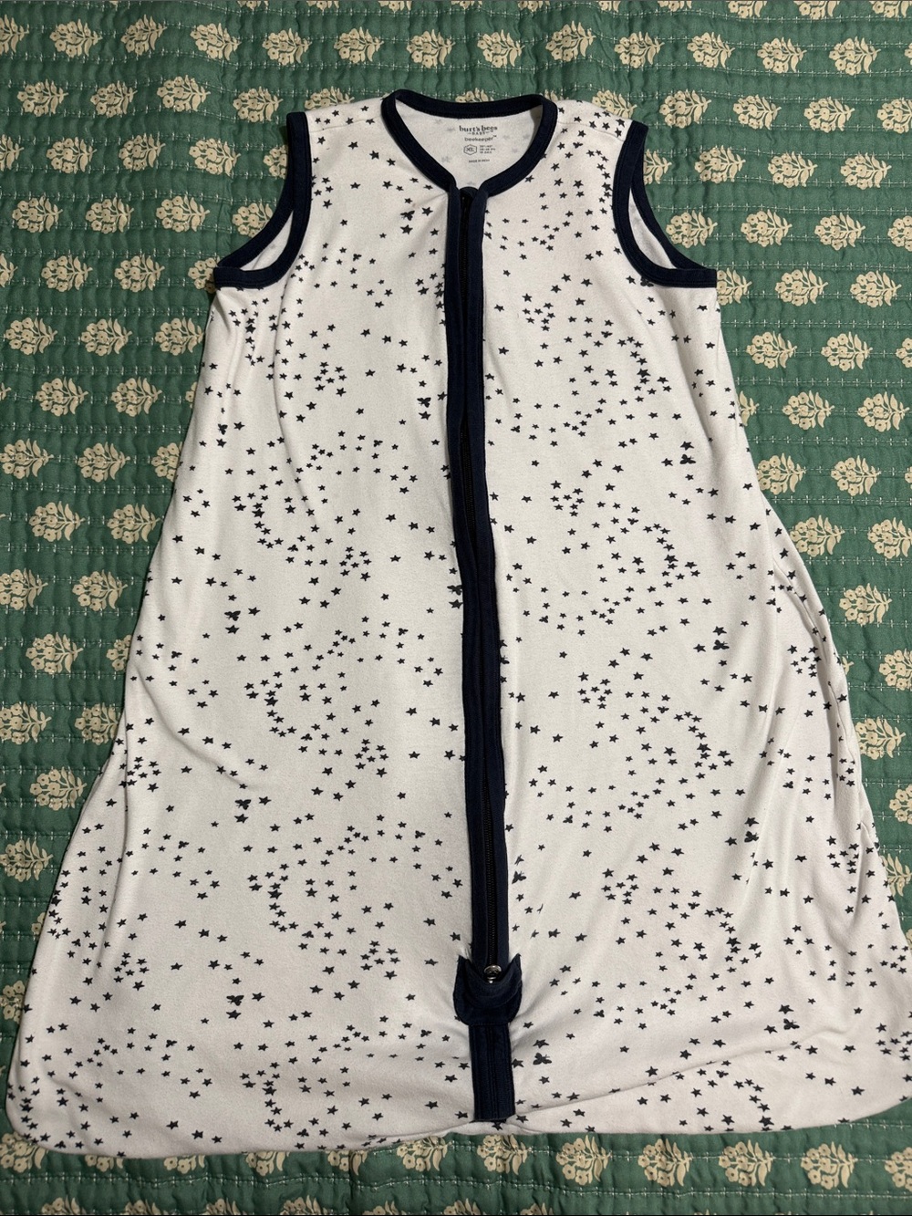 Burt’s Bees White Star-Print Kids Pajama Sack with Navy Trim .5tog